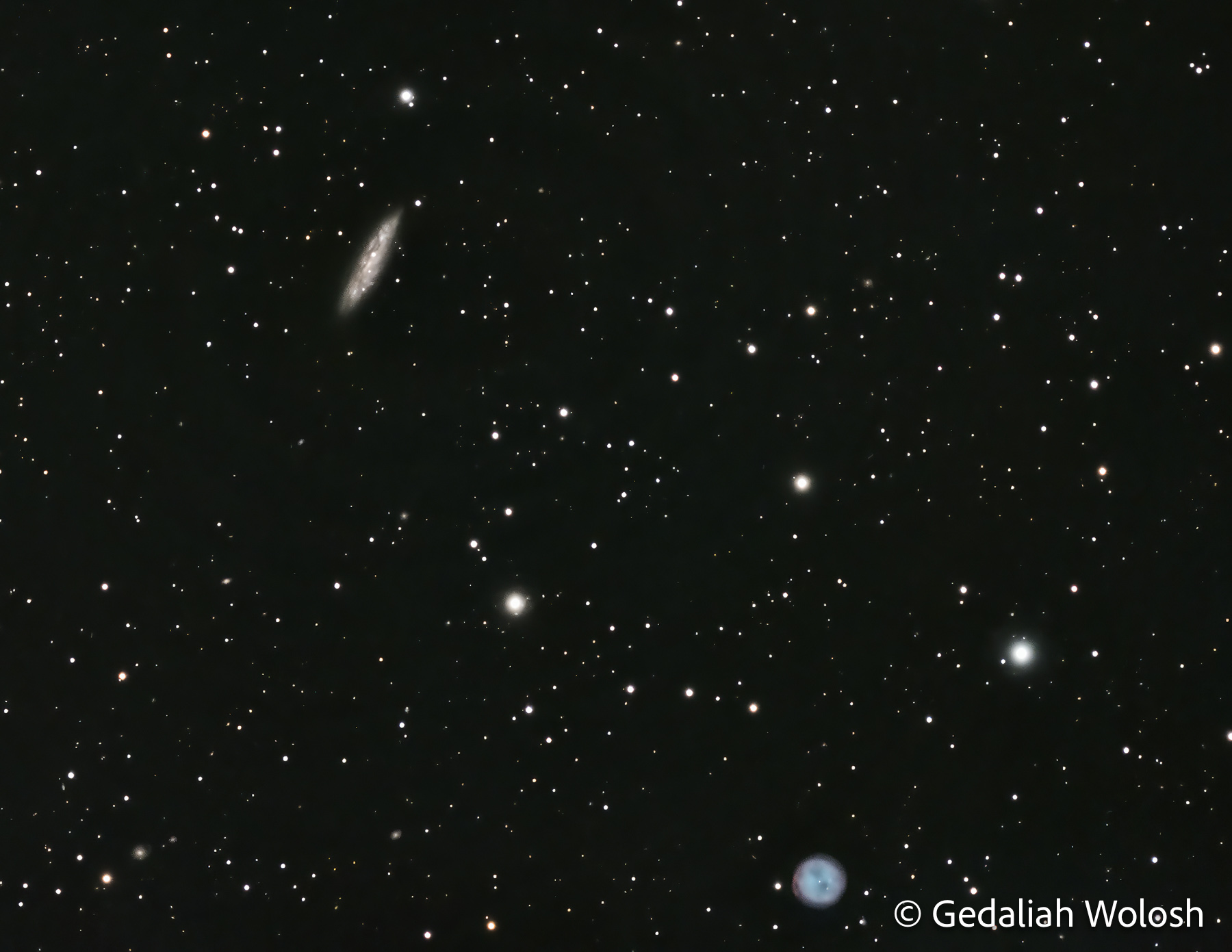 Owl Nebula (M97) and M108 A planetary nebula and a spiral galaxy sharing the same field of view. The Owl Nebula is the expanding shell of a dying star...